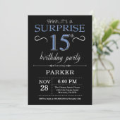 Surprise 15th Birthday Invitation Black and Blue Kaart (Staand voorkant)