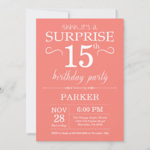 Surprise 15th Birthday Invitation Coral Kaart