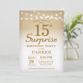 Surprise 15th Birthday Invitation Gold Kaart (Staand voorkant)