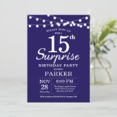 Surprise 15th Birthday Invitation Navy Blue Kaart (Staand voorkant)