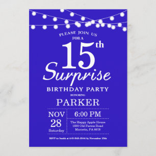 Surprise 15th Birthday Invitation Royal Blue Kaart