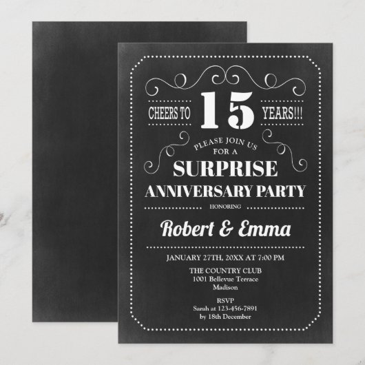 Surprise 15th Jubileum Party - schoolbord Kaart (Voorkant / Achterkant)