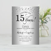 Surprise 15th Jubileum Party - Zilver Zwart Kaart (Staand voorkant)