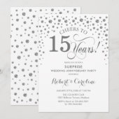 Surprise 15th Jubileum Party - Zilverwit Kaart (Voorkant / Achterkant)