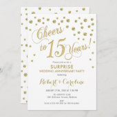 Surprise 15th Wedding Jubileum - Wit & Goud Kaart (Voorkant / Achterkant)