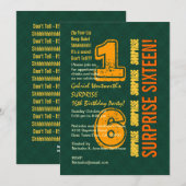 SURPRISE 16e Moderne Birthday Green en Gold W527 Kaart (Voorkant / Achterkant)