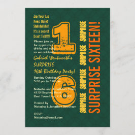 SURPRISE 16e Moderne Birthday Green en Gold W527 Kaart