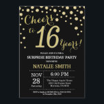 Surprise 16th Birthday Black en Gold Diamond Kaart<br><div class="desc">Verrassend 16e verjaardag Uitnodiging met zwarte en goudglitter Diamond achtergrond. Gold Confetti. Kinderen van afgelopen dag. Jongen of meisjes. Voor verdere aanpassing,  te klikken gelieve de knoop "van de Aanpassing het"en ons ontwerphulpmiddel te gebruiken om deze sjabloon te wijzigen.</div>
