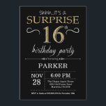 Surprise 16th Birthday Invitation Black and Gold Kaart<br><div class="desc">Verrassend 16e verjaardag Uitnodiging met zwarte en gouden achtergrond. Chalkboard. Kinderen van afgelopen dag. Jongen of meisjes Lady Teen Teenage Bday Invite. Elke leeftijd. Voor verdere aanpassing,  te klikken gelieve de knoop "van de Aanpassing het"en ons ontwerphulpmiddel te gebruiken om deze sjabloon te wijzigen.</div>