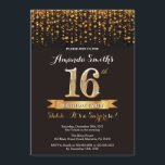 Surprise 16th Birthday Invitation Black and Gold Kaart<br><div class="desc">Verrassend 16e verjaardag uitnodiging. Zwart en goudglitter. Volwassenende Birthday Party nodigt uit. Vrouwen of Mannen Bday Bash. Voor verdere aanpassing,  te klikken gelieve de knoop "van de Aanpassing het"en ons ontwerphulpmiddel te gebruiken om deze sjabloon te wijzigen.</div>