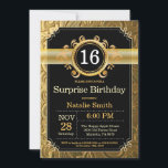 Surprise 16th Birthday Invitation Black and Gold Kaart<br><div class="desc">Verrassend 16e verjaardag Uitnodiging met zwarte en gouden achtergrond. Volwassen verjaardag. Mannelijke Mannen of vrouwen: Birthday. Kinder jongen of meisje Lady Teen Teenage Bday Invite. 13e 15e 16e 18e 21e 30e 40e 50e 60e 70e 80e 90e 100e. Elke leeftijd. Voor verdere aanpassing, te klikken gelieve de knoop "van de Aanpassing...</div>