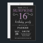 Surprise 16th Birthday Invitation Black and Paars Kaart<br><div class="desc">Verrassend 16e verjaardag Uitnodiging met zwarte en Paarse Glitter achtergrond. Chalkboard. Kinderen van afgelopen dag. Jongen of meisjes Lady Teen Teenage Bday Invite. Elke leeftijd. Voor verdere aanpassing,  te klikken gelieve de knoop "van de Aanpassing het"en ons ontwerphulpmiddel te gebruiken om deze sjabloon te wijzigen.</div>