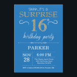 Surprise 16th Birthday Invitation Blue and Gold Kaart<br><div class="desc">Verrassend 16e verjaardag Uitnodiging met Blauwe en Paarse Glitter Achtergrond. Chalkboard. Kinderen van afgelopen dag. Jongen of meisjes Lady Teen Teenage Bday Invite. Elke leeftijd. Voor verdere aanpassing,  te klikken gelieve de knoop "van de Aanpassing het"en ons ontwerphulpmiddel te gebruiken om deze sjabloon te wijzigen.</div>