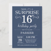 Surprise 16th Birthday Invitation Blue Kaart (Voorkant)