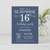 Surprise 16th Birthday Invitation Blue Kaart (Staand voorkant)