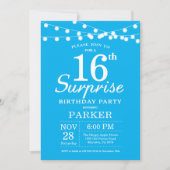 Surprise 16th Birthday Invitation Blue Kaart (Voorkant)