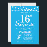 Surprise 16th Birthday Invitation Blue Kaart<br><div class="desc">Verrassend 16e verjaardag Uitnodiging met de Lichten van het Koord. Blauwe achtergrond. Kinderen van afgelopen dag. Jongen of meisjes. 13e 15e 16e 18e 21e 30e 40e 50e 60e 70e 90e 100e, elke leeftijd. Voor verdere aanpassing, te klikken gelieve de knoop "van de Aanpassing het"en ons ontwerphulpmiddel te gebruiken om deze...</div>