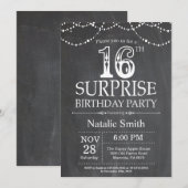 Surprise 16th Birthday Invitation Chalkboard Kaart (Voorkant / Achterkant)