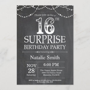 Surprise 16th Birthday Invitation Chalkboard Kaart