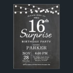 Surprise 16th Birthday Invitation Chalkboard Kaart<br><div class="desc">Verrassend 16e verjaardag Uitnodiging met het Koord van het Koord van het Kernbord Lichten. 13e 15e 16e 18e 21e 30e 40e 60e 70e 90e 100e,  elke leeftijd. Voor verdere aanpassing,  te klikken gelieve de knoop "van de Aanpassing het"en ons ontwerphulpmiddel te gebruiken om deze sjabloon te wijzigen.</div>