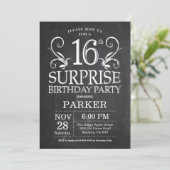 Surprise 16th Birthday Invitation Chalkboard Kaart (Staand voorkant)