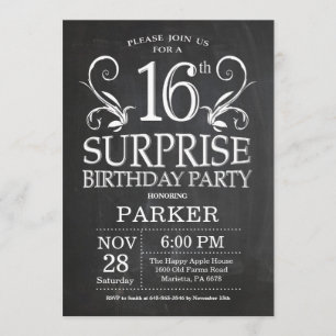Surprise 16th Birthday Invitation Chalkboard Kaart