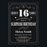 Surprise 16th Birthday Invitation Chalkboard Kaart<br><div class="desc">Verrassend 16e verjaardag Uitnodigingskarton. Zwart-witte achtergrond. Volwassen verjaardag. Mannelijke Mannen of vrouwen: Birthday. Kinder jongen of meisje Lady Teen Teenage Bday Invite. 13e 15e 16e 18e 21e 30e 40e 50e 60e 70e 80e 90e 100e. Elke leeftijd. Voor verdere aanpassing, te klikken gelieve de knoop "van de Aanpassing het"en ons ontwerphulpmiddel...</div>