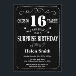 Surprise 16th Birthday Invitation Chalkboard Kaart<br><div class="desc">Verrassend 16e verjaardag Uitnodigingskarton. Zwart-witte achtergrond. Volwassen verjaardag. Mannelijke Mannen of vrouwen: Birthday. Kinder jongen of meisje Lady Teen Teenage Bday Invite. 13e 15e 16e 18e 21e 30e 40e 50e 60e 70e 80e 90e 100e. Elke leeftijd. Voor verdere aanpassing, te klikken gelieve de knoop "van de Aanpassing het"en ons ontwerphulpmiddel...</div>