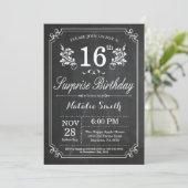Surprise 16th Birthday Invitation Chalkboard Kaart (Staand voorkant)