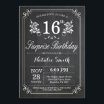 Surprise 16th Birthday Invitation Chalkboard Kaart<br><div class="desc">Verrassend 16e verjaardag Uitnodiging met Rustic Chalkboard Achtergrond en Floral Flower Pattern, Zwart-wit. Volwassen verjaardag. Mannelijke Mannen of vrouwen: Birthday. Kinder jongen of meisje Lady Teen Teenage Bday Invite. 13e 15e 16e 18e 21e 30e 40e 50e 60e 70e 80e 90e 100e. Elke leeftijd. Voor verdere aanpassing, te klikken gelieve de...</div>