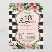 Surprise 16th Birthday Invitation Floral Kaart (Voorkant / Achterkant)