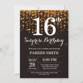 Surprise 16th Birthday Invitation Gold Glitter Kaart (Voorkant)