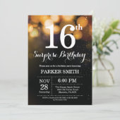 Surprise 16th Birthday Invitation Gold Glitter Kaart (Staand voorkant)