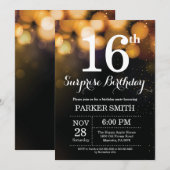 Surprise 16th Birthday Invitation Gold Glitter Kaart (Voorkant / Achterkant)