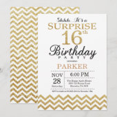 Surprise 16th Birthday Invitation Gold Glitter Kaart (Voorkant / Achterkant)