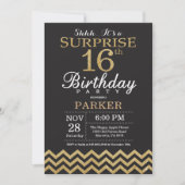 Surprise 16th Birthday Invitation Gold Glitter Kaart (Voorkant)