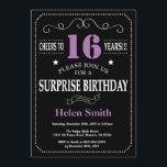 Surprise 16th Birthday Invitation Paars and Black Kaart<br><div class="desc">Verrassend 16e verjaardag Uitnodiging Paars en Zwarte Typografie. Chalkboard. Zwart-witte achtergrond. Kinderen van afgelopen dag. Mannelijke Mannen of vrouwen: Birthday. Kinder jongen of meisje Lady Teen Teenage Bday Invite. 13e 15e 16e 18e 21e 30e 40e 50e 60e 70e 80e 90e 100e. Elke leeftijd. Voor verdere aanpassing, te klikken gelieve de...</div>