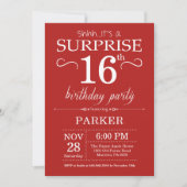 Surprise 16th Birthday Invitation Red Kaart (Voorkant)