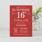 Surprise 16th Birthday Invitation Red Kaart (Staand voorkant)