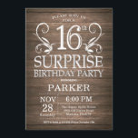 Surprise 16th Birthday Invitation Rustic Wood Kaart<br><div class="desc">Verrassend 16e verjaardag Uitnodiging Rustic Wood Achtergrond. 15e 16e 18e 21e 21e 30e 40e 60e 70e 90e 100e,  elke leeftijd. Volwassen verjaardag. Man Male Birthday Party. Voor verdere aanpassing,  te klikken gelieve de knoop "van de Aanpassing het"en ons ontwerphulpmiddel te gebruiken om deze sjabloon te wijzigen.</div>