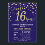 Surprise 16th Birthday Navy Blue en Gold Diamond Kaart<br><div class="desc">Verrassend 16e verjaardag Uitnodiging met Navy Blue en Gold Glitter Diamond achtergrond. Gold Confetti. Kinderen van afgelopen dag. Jongen of meisjes. Voor verdere aanpassing,  te klikken gelieve de knoop "van de Aanpassing het"en ons ontwerphulpmiddel te gebruiken om deze sjabloon te wijzigen.</div>