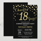 Surprise 18th Birthday Black en Gold Diamond Kaart (Voorkant / Achterkant)