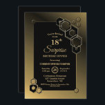 Surprise 18th Birthday Dinner Black Gold Border Kaart<br><div class="desc">Een moderne geometrische zwarte en goudvormig omgeven verrassing 18e uitnodiging voor een verjaardagsdiner.</div>