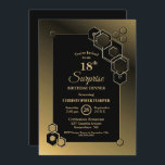 Surprise 18th Birthday Dinner Black Gold Border Kaart<br><div class="desc">Een moderne geometrische zwarte en goudvormig omgeven verrassing 18e uitnodiging voor een verjaardagsdiner.</div>