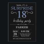Surprise 18th Birthday Invitation Black and Blue Kaart<br><div class="desc">Verrassend 18e verjaardag Uitnodiging met Zwarte en Blauwe Glitter Achtergrond. Chalkboard. Volwassen verjaardag. Mannen of vrouwen uitgenodigd. Elke leeftijd. Voor verdere aanpassing,  te klikken gelieve de knoop "van de Aanpassing het"en ons ontwerphulpmiddel te gebruiken om deze sjabloon te wijzigen.</div>