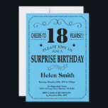 Surprise 18th Birthday Invitation Black and Blue Kaart<br><div class="desc">Verrassend 18e verjaardag Uitnodiging zwart en Blauwe Typografie. Zwarte en blauwe achtergrond. Volwassen verjaardag. Mannelijke Mannen of vrouwen: Birthday. Kinder jongen of meisje Lady Teenage Bday Invite. 13e 15e 16e 18e 21e 30e 40e 50e 60e 70e 90e 100e. Elke leeftijd. Voor verdere aanpassing, te klikken gelieve de knoop "van de...</div>