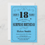 Surprise 18th Birthday Invitation Black and Blue Kaart<br><div class="desc">Verrassend 18e verjaardag Uitnodiging zwart en Blauwe Typografie. Zwarte en blauwe achtergrond. Volwassen verjaardag. Mannelijke Mannen of vrouwen: Birthday. Kinder jongen of meisje Lady Teenage Bday Invite. 13e 15e 16e 18e 21e 30e 40e 50e 60e 70e 90e 100e. Elke leeftijd. Voor verdere aanpassing, te klikken gelieve de knoop "van de...</div>