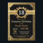 Surprise 18th Birthday Invitation Black and Gold Kaart<br><div class="desc">Verrassend 18e verjaardag Uitnodiging met zwarte en gouden achtergrond. Volwassen verjaardag. Mannelijke Mannen of vrouwen: Birthday. Kinder jongen of meisje Lady Teen Teenage Bday Invite. 13e 15e 16e 18e 21e 30e 40e 50e 60e 70e 80e 90e 100e. Elke leeftijd. Voor verdere aanpassing, te klikken gelieve de knoop "van de Aanpassing...</div>