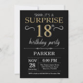 Surprise 18th Birthday Invitation Black and Gold Kaart (Voorkant)