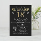 Surprise 18th Birthday Invitation Black and Gold Kaart (Staand voorkant)